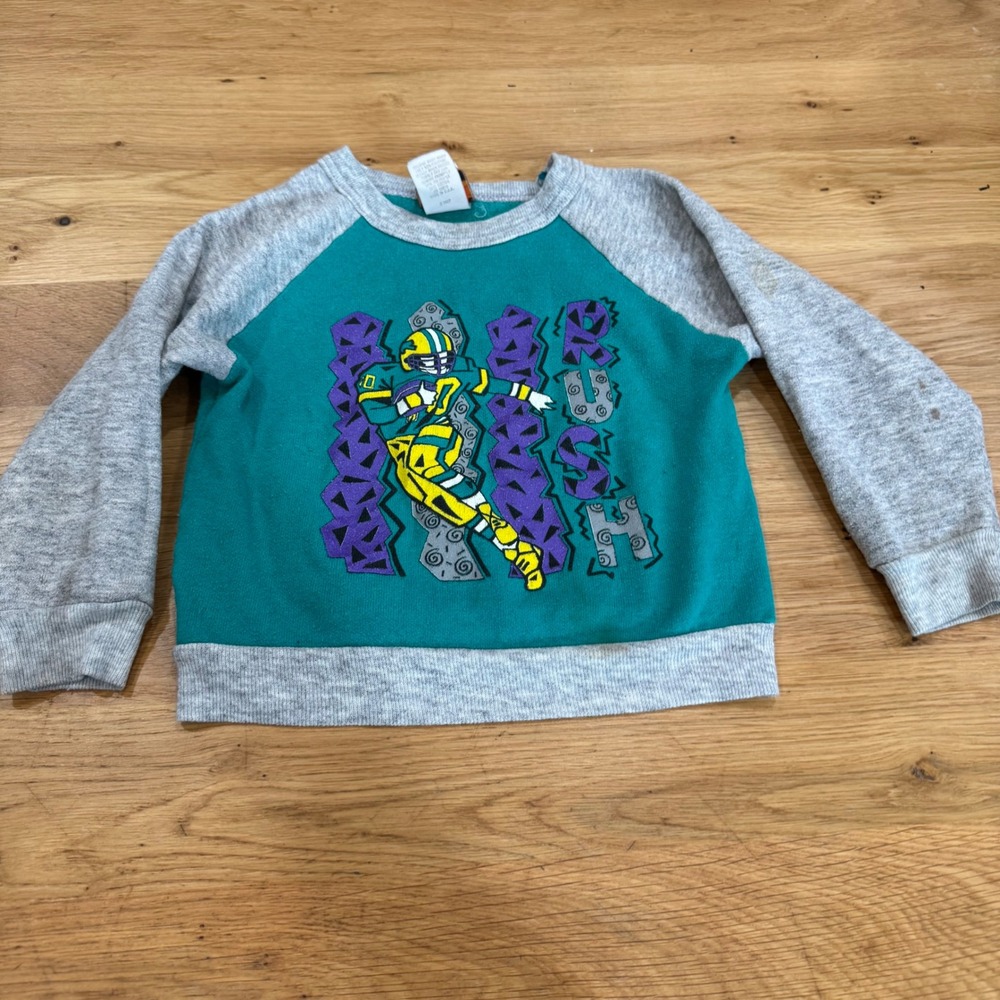Vintage Kid Gym Football Rush Sweatshirt Teal Gray Raglan 90s Made in USA 4T